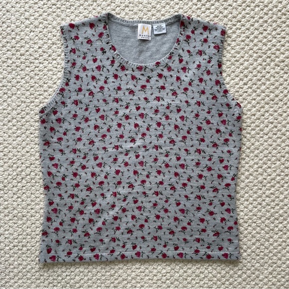 Vintage grey sweater vest with pink flowers - Picture 1 of 6